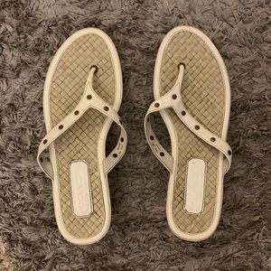 COACH Martine White Patent Leather Thong Wedge Sandals, 9M